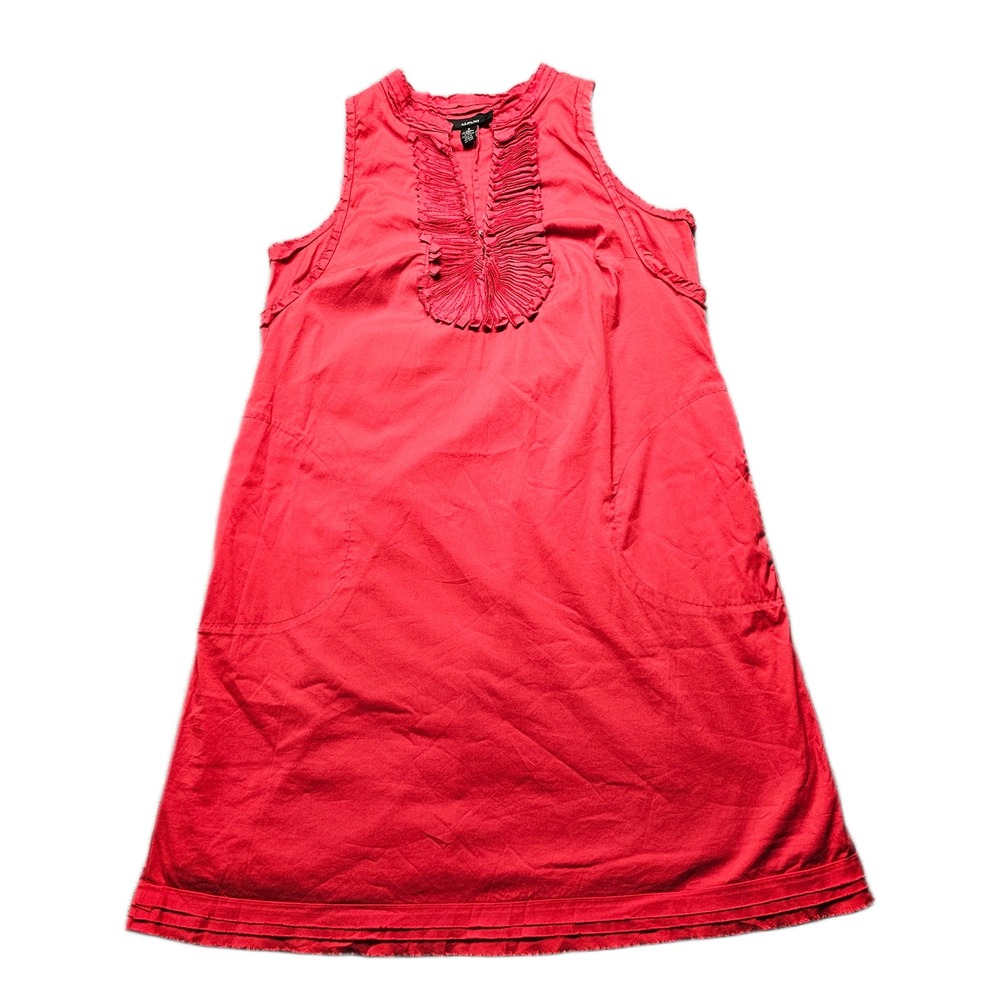 Alfani Midi Shift Dress Womens Size 8 Red Lined Stretch Sleeveless Ruffle V-Neck